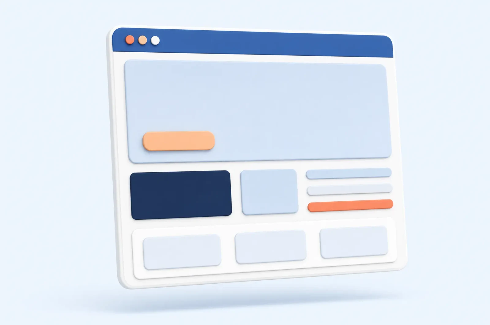 3D illustration of a browser window showing a booking website layout