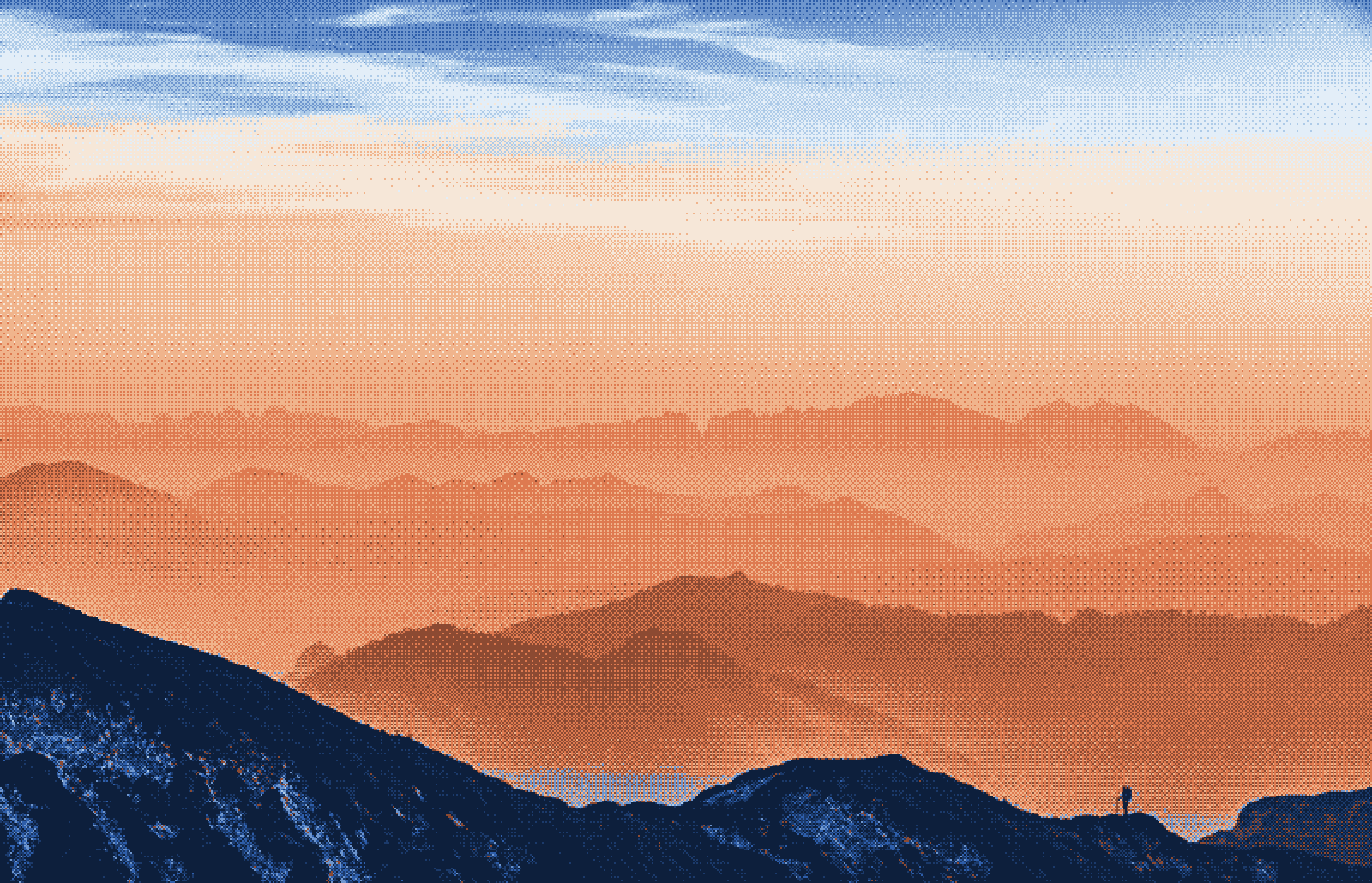 Dithered golden pasture at sunset